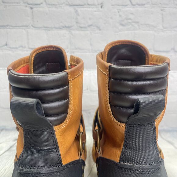 VTG Polo Ralph Lauren Sports Boots Tan Duck Leather Double Zip Strap Hunt Shoes - Picture 15 of 16